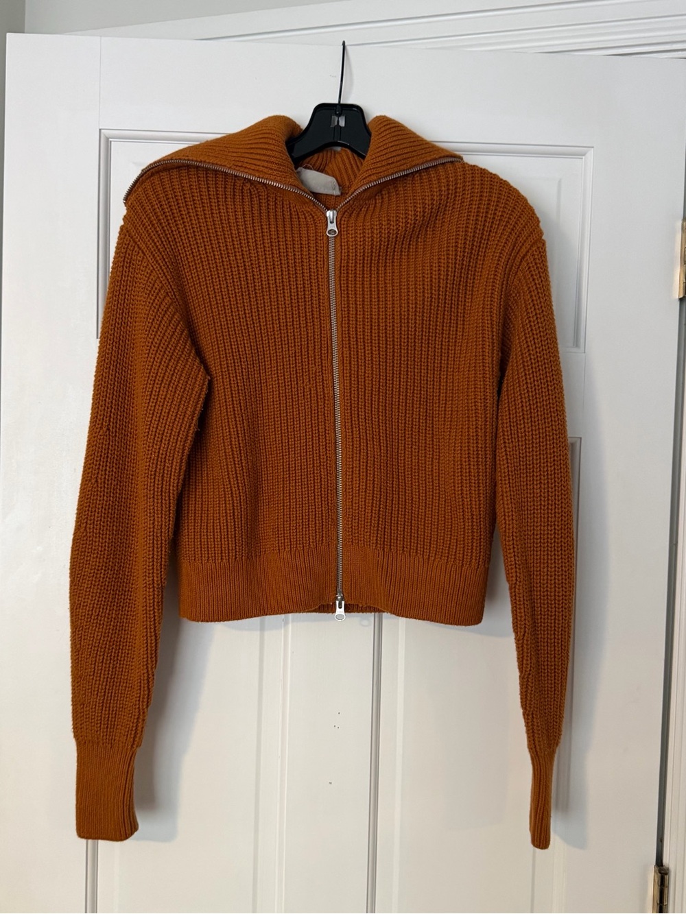 Everlane Zip-Up Hooded Knit Cardigan - Rust Orange